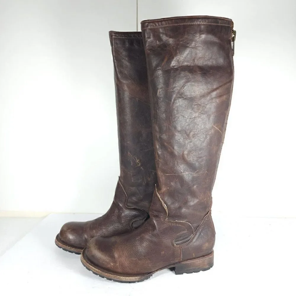 FREEBIRD BY STEVEN WOMEN'S HAVN US6 BROWN LEATHER DISTRESSED TALL RIDING BOOTS
